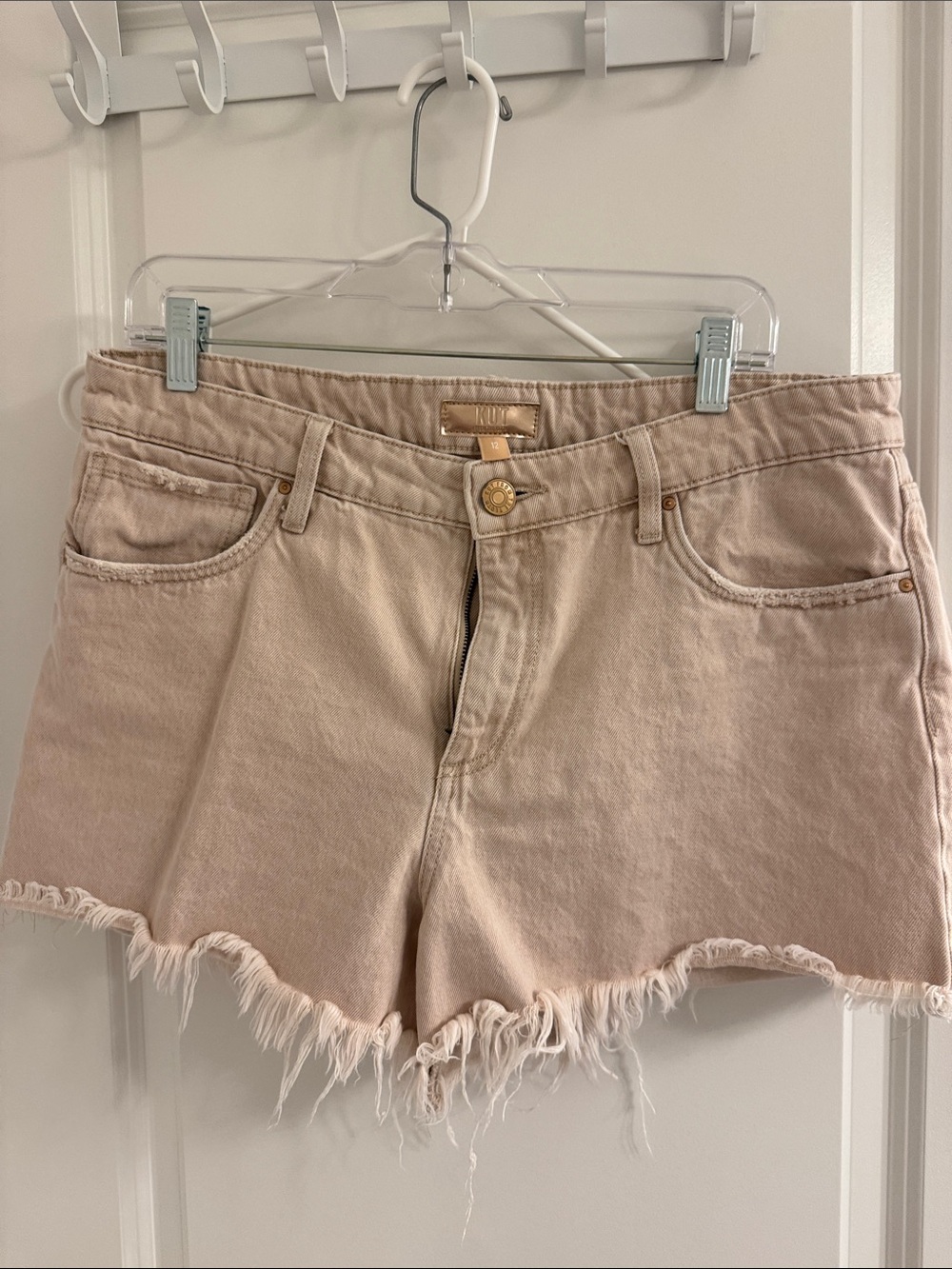 Kut from the Kloth Beige Frayed Hem Denim Shorts